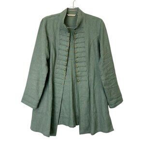 Soft Surroundings Green Military Jacket Womens Size Small Open Front Longline
